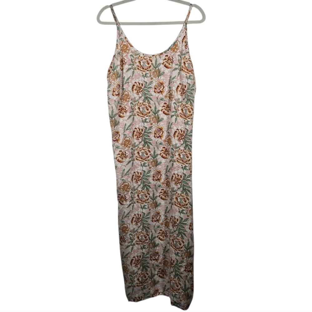 World Market Lightweight Airy Cream Pink Floral Cami Maxi Dress Size L/XL